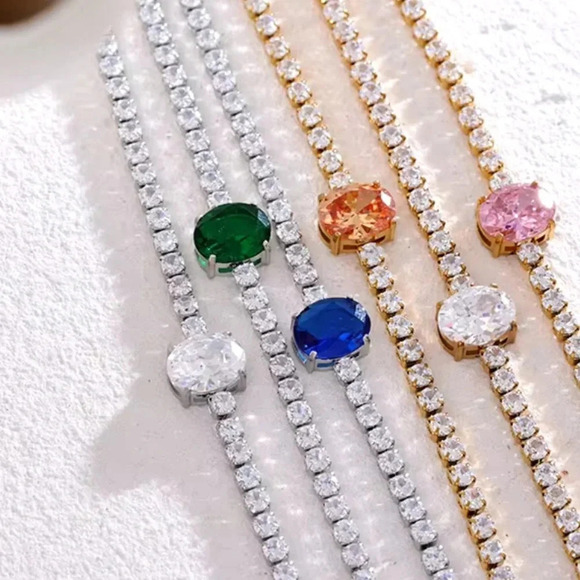 Diana Blue Diamond Crystal Stainless Steel Waterproof Tennis Bracelet - Picture 4 of 5